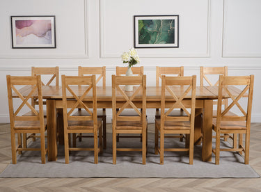 Richmond Large Oak Extending Dining Table with 10 Berkeley Oak Chairs