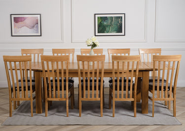 Richmond Large Oak Extending Dining Table with 10 Harvard Oak Chairs