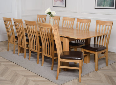 Richmond Large Oak Extending Dining Table with 10 Harvard Oak Chairs