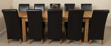 Richmond Large Oak Extending Dining Table with 10 Montana Black Leather Chairs