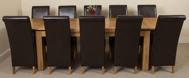 Richmond Large Oak Extending Dining Table with 10 Montana Brown Leather Chairs
