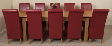 Richmond Large Oak Extending Dining Table with 10 Montana Burgundy Leather Chairs