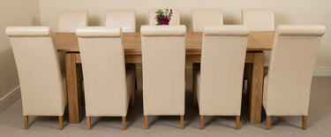Richmond Large Oak Extending Dining Table with 10 Montana Ivory Leather Chairs