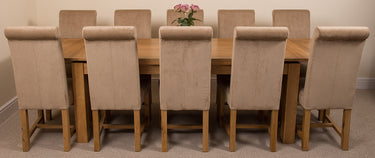 Richmond Large Oak Extending Dining Table with 10 Washington Beige Fabric Chairs