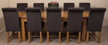 Richmond Large Oak Extending Dining Table with 10 Washington Black Fabric Chairs