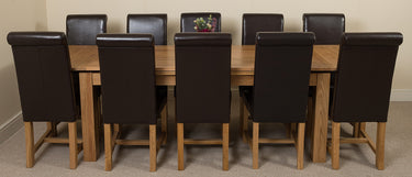 Richmond Large Oak Extending Dining Table with 10 Washington Black Leather Chairs