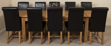 Richmond Large Oak Extending Dining Table with 10 Washington Brown Leather Chairs