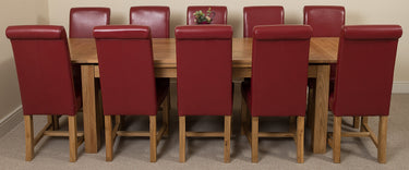 Richmond Large Oak Extending Dining Table with 10 Washington Burgundy Leather Chairs