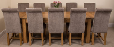 Richmond Large Oak Extending Dining Table with 10 Washington Grey Fabric Chairs