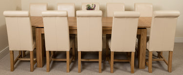 Richmond Large Oak Extending Dining Table with 10 Washington Ivory Leather Chairs