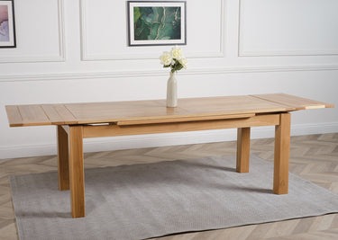 Richmond Large Oak Extending Dining Table with 10 Montana Grey Fabric Chairs