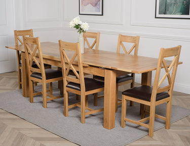 Richmond Large Oak Extending Dining Table with 6 Berkeley Oak and Brown Leather Chairs