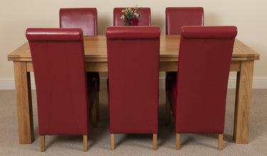 Richmond Large Oak Extending Dining Table with 6 Montana Burgundy Leather Chairs