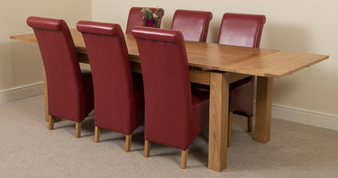Richmond Large Oak Extending Dining Table with 6 Montana Burgundy Leather Chairs