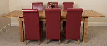 Richmond Large Oak Extending Dining Table with 6 Montana Burgundy Leather Chairs