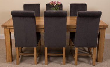 Richmond Large Oak Extending Dining Table with 6 Washington Black Fabric Chairs
