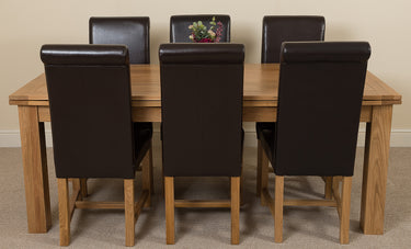 Richmond Large Oak Extending Dining Table with 6 Washington Black Leather Chairs