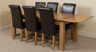 Richmond Large Oak Extending Dining Table with 6 Washington Black Leather Chairs
