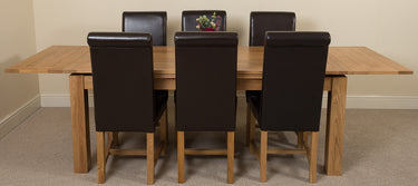 Richmond Large Oak Extending Dining Table with 6 Washington Black Leather Chairs
