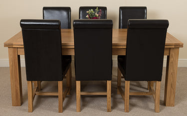 Richmond Large Oak Extending Dining Table with 6 Washington Brown Leather Chairs