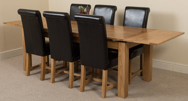 Richmond Large Oak Extending Dining Table with 6 Washington Brown Leather Chairs