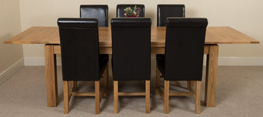 Richmond Large Oak Extending Dining Table with 6 Washington Brown Leather Chairs