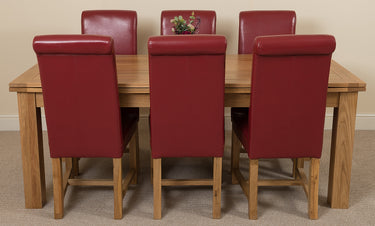 Richmond Large Oak Extending Dining Table with 6 Washington Burgundy Leather Chairs