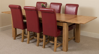 Richmond Large Oak Extending Dining Table with 6 Washington Burgundy Leather Chairs