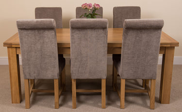 Richmond Large Oak Extending Dining Table with 6 Washington Grey Fabric Chairs