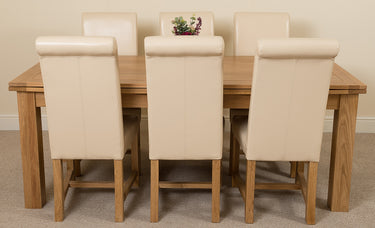 Richmond Large Oak Extending Dining Table with 6 Washington Ivory Leather Chairs