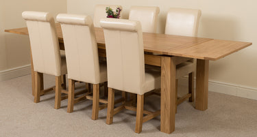 Richmond Large Oak Extending Dining Table with 6 Washington Ivory Leather Chairs