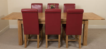Richmond Large Oak Extending Dining Table with 6 Washington Burgundy Leather Chairs
