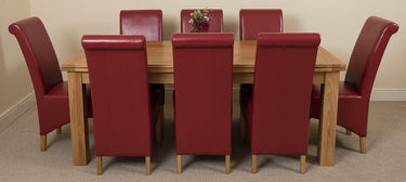 Richmond Large Oak Extending Dining Table with 8 Montana Burgundy Leather Chairs