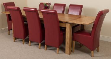 Richmond Large Oak Extending Dining Table with 8 Montana Burgundy Leather Chairs