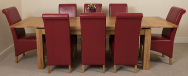 Richmond Large Oak Extending Dining Table with 8 Montana Burgundy Leather Chairs