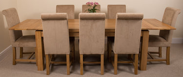 Richmond Large Oak Extending Dining Table with 8 Washington Beige Fabric Chairs