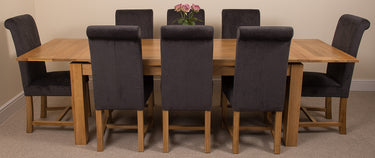 Richmond Large Oak Extending Dining Table with 8 Washington Black Fabric Chairs