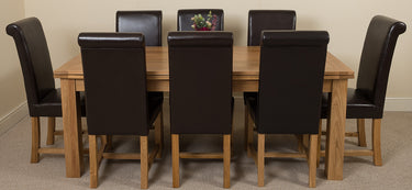 Richmond Large Oak Extending Dining Table with 8 Washington Black Leather Chairs