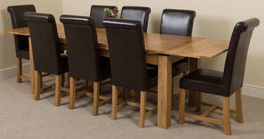 Richmond Large Oak Extending Dining Table with 8 Washington Black Leather Chairs
