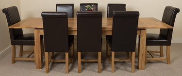 Richmond Large Oak Extending Dining Table with 8 Washington Black Leather Chairs