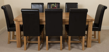 Richmond Large Oak Extending Dining Table with 8 Washington Brown Leather Chairs