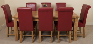 Richmond Large Oak Extending Dining Table with 8 Washington Burgundy Leather Chairs