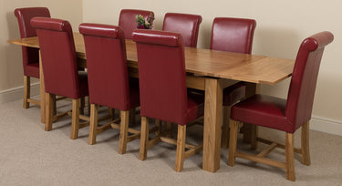 Richmond Large Oak Extending Dining Table with 8 Washington Burgundy Leather Chairs