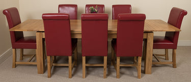 Richmond Large Oak Extending Dining Table with 8 Washington Burgundy Leather Chairs