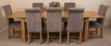 Richmond Large Oak Extending Dining Table with 8 Washington Grey Fabric Chairs