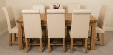 Richmond Large Oak Extending Dining Table with 8 Washington Ivory Leather Chairs