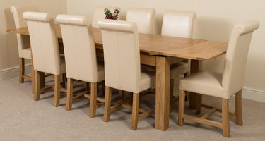 Richmond Large Oak Extending Dining Table with 8 Washington Ivory Leather Chairs
