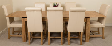 Richmond Large Oak Extending Dining Table with 8 Washington Ivory Leather Chairs