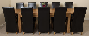 Richmond Large Oak Extending Dining Table with 10 Lola Black Leather Chairs