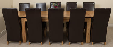 Richmond Large Oak Extending Dining Table with 10 Lola Brown Leather Chairs
